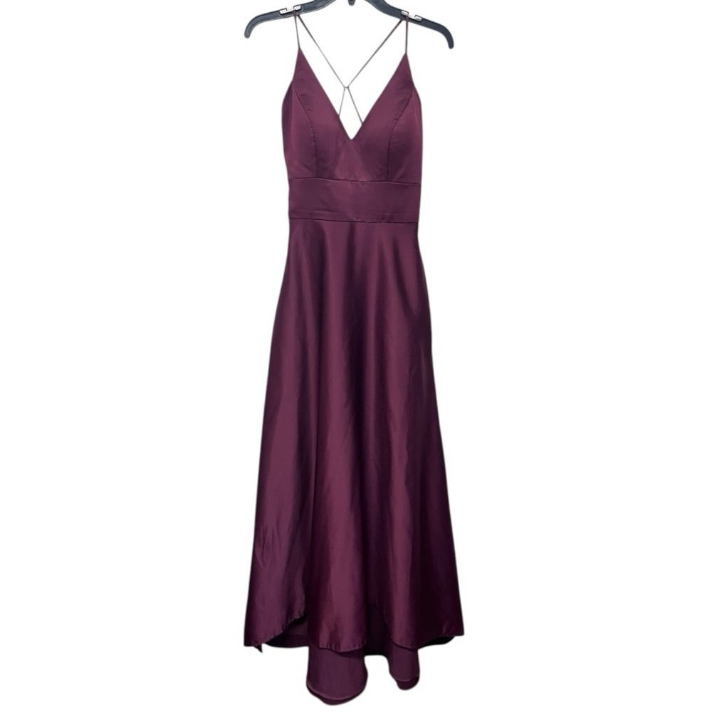 MoriLee | Bridesmaid Dress Satin A Line Maxi 21573 Burgundy‎ Wedding Deep V 6